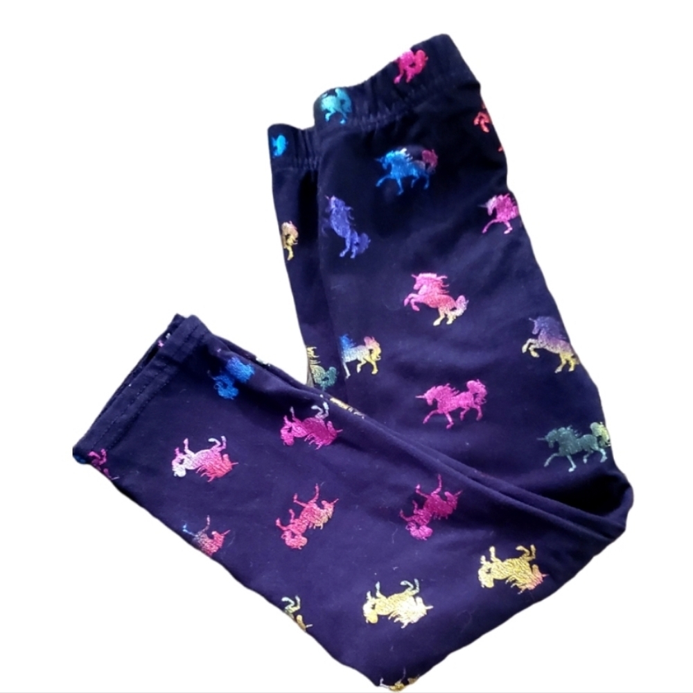 5/25 Rare Editions Black Leggings with shiny rainbow unicorns 3T
